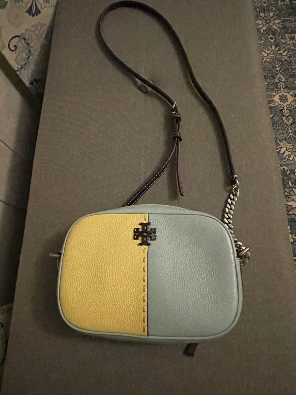Tory Burch Two-Tone Yellow & Light Blue Pebbled Leather Crossbody